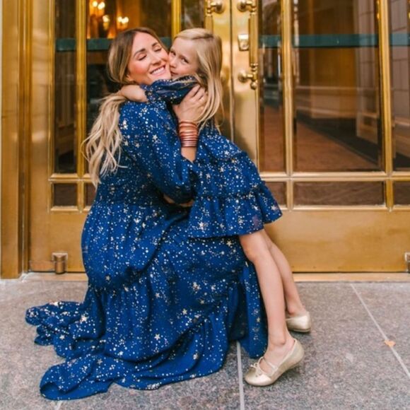 Matching SET Mommy Baby Ivy City Co Starry Nights Puff Sleeve Smocked Dresses - Picture 7 of 11